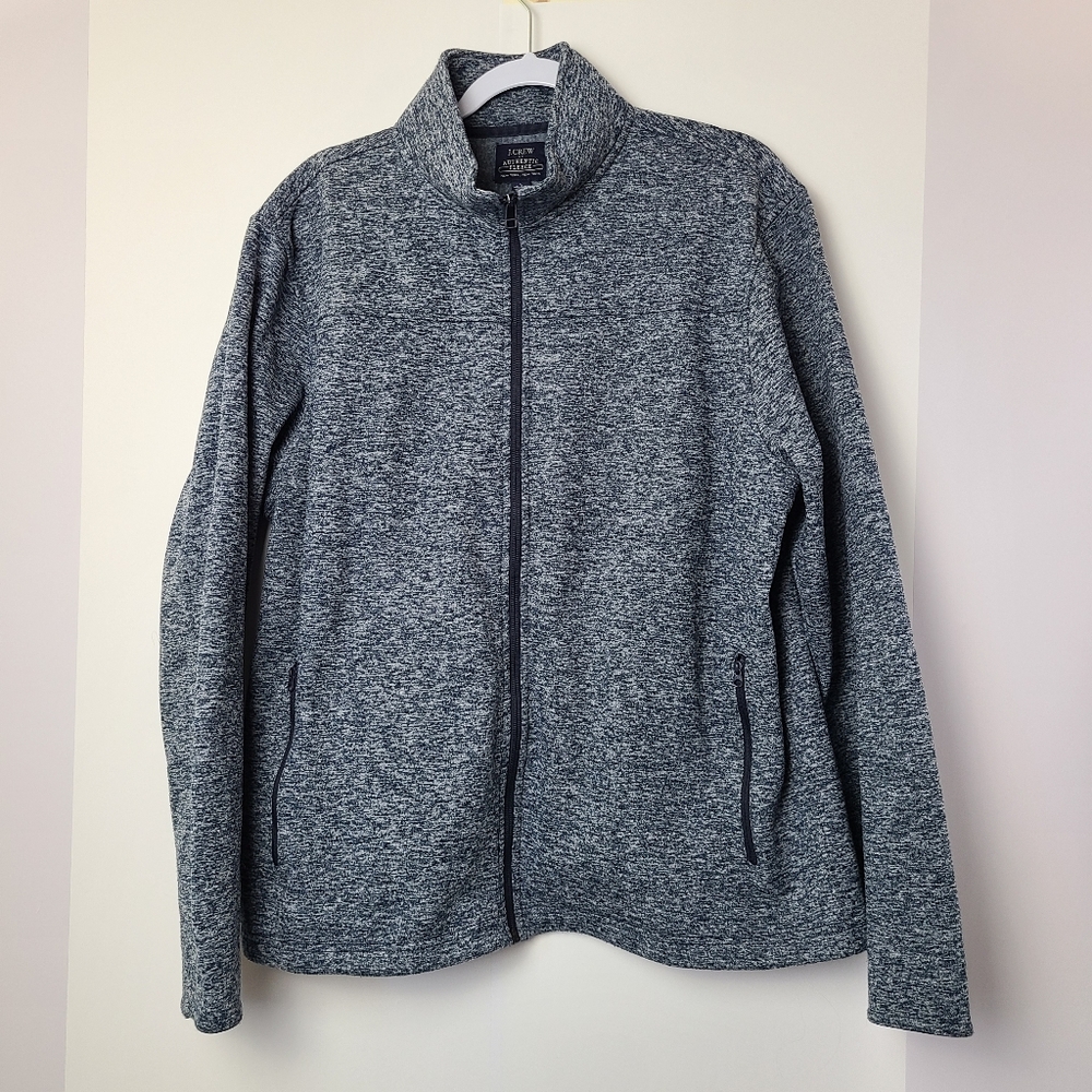 J. Crew Factory men's heathered blue zip-up fleece  jacket, sz L (PTP 23.5")
